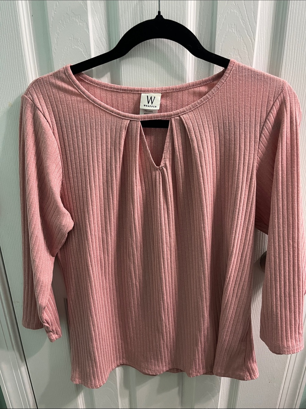 Wrapper Pink Ribbed Keyhole Long Sleeve Top